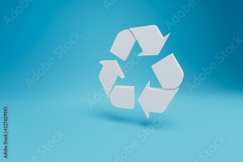 White recycling and garbage sorting icon on a blue background. 3D render