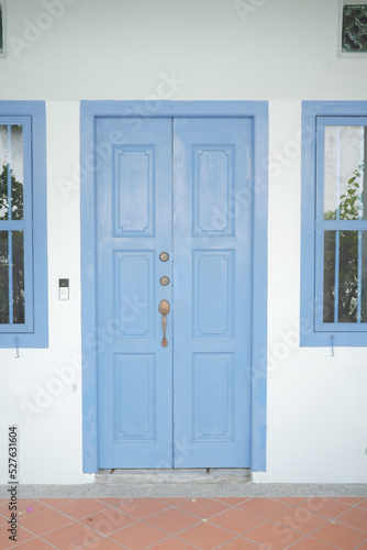 a blue wood old door in singapore 
