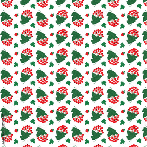 Autumn seamless pattern with rowanberry and leaves. White background.