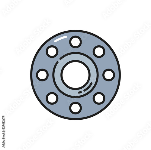 Rolled metal gear component isolated outline mounting bracket round shape connector. Vector stainless steel mechanism gear, connecting object