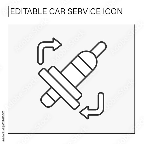  Ignition coil replacement line icon. Small engine component for light vehicle fuel and allows it to run.Car service concept. Isolated vector illustration. Editable stroke