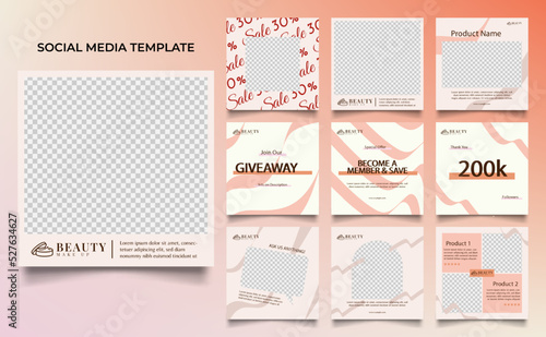 social media template banner beauty care cosmetic and spa sale promotion. fully editable instagram and facebook square post frame puzzle organic sale poster