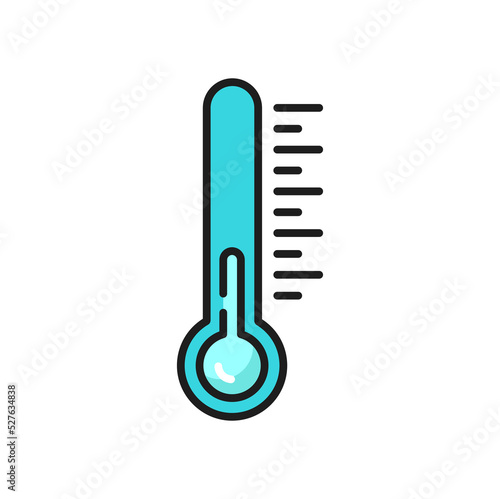Thermometer in fridge low temperature outline sign, cold weather. Vector frozen weather outside, frigid frosty air, hoarfrost, coldness. Cold, chilly weather forecast, climate and meteorology symbol