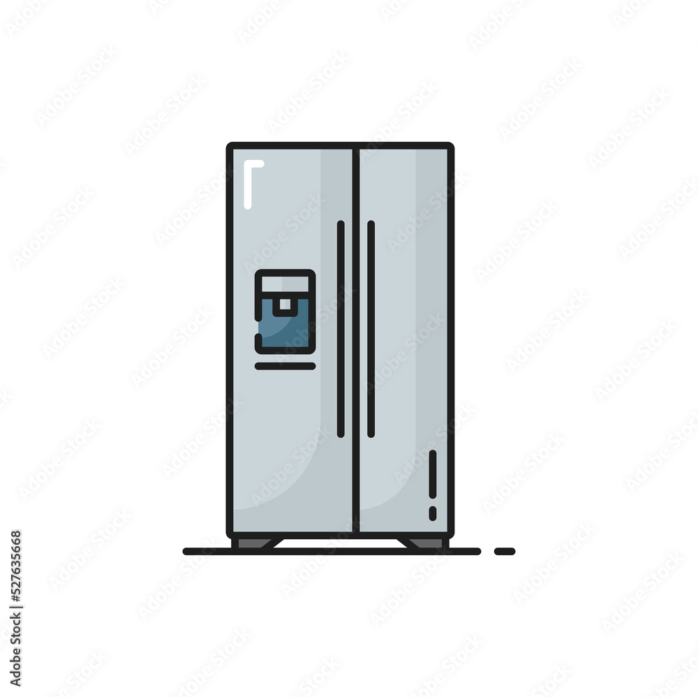 Refrigerator with side-by-side double door system isolated grey color line icon. Vector fridge showcase with two doors, industrial fridge. Household appliance freezer, kitchen home household equipment Refrigerator with side-by-side double door system isolated grey color line icon. Vector fridge showcase with two doors, industrial fridge. Household appliance freezer, kitchen home household equipment