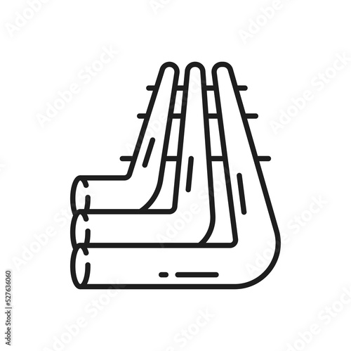 Pipe fitting icon isolated water, gas, oil pipeline isolated outline icon. Vector plumbing work, sewage or drainage service, curve tangled pipes, gas oil industry sign. Refinery fuel, metal pipe