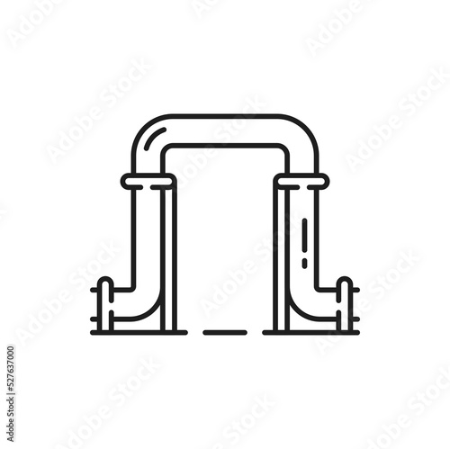 U shape industrial water, gas, oil pipeline isolated outline icon. Vector refinery fuel, metal pipe doorway or path. Plumbing work, sewage or drainage service, curve tangled pipe industry construction