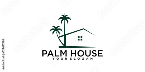 Simple logo design palm house with unique concept premium vector