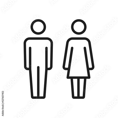 Lady and gentleman toilet signs, man woman symbols isolated thin line icon. Vector washroom, bathroom and restroom gender signs, linear style. Men and women couple, boy or girl WC emblem, people