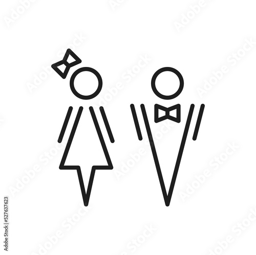 Kids toilet symbol isolated man and woman restroom sign outline icon. Vector abstract couple, friends of male and female gender, lady and gentleman people, thin line sex pictogram, staff avatars