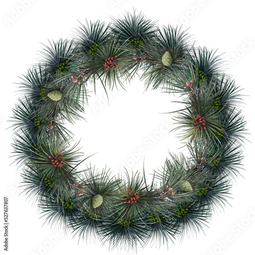 wreath of pine branches with cones, christmas wreath illustration