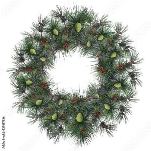 shining wreath of pine branches with cones, christmas wreath illustration