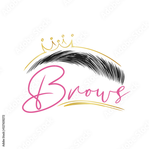 Eyebrows, handwritten inscription, beautiful logo for beauty masters in gold