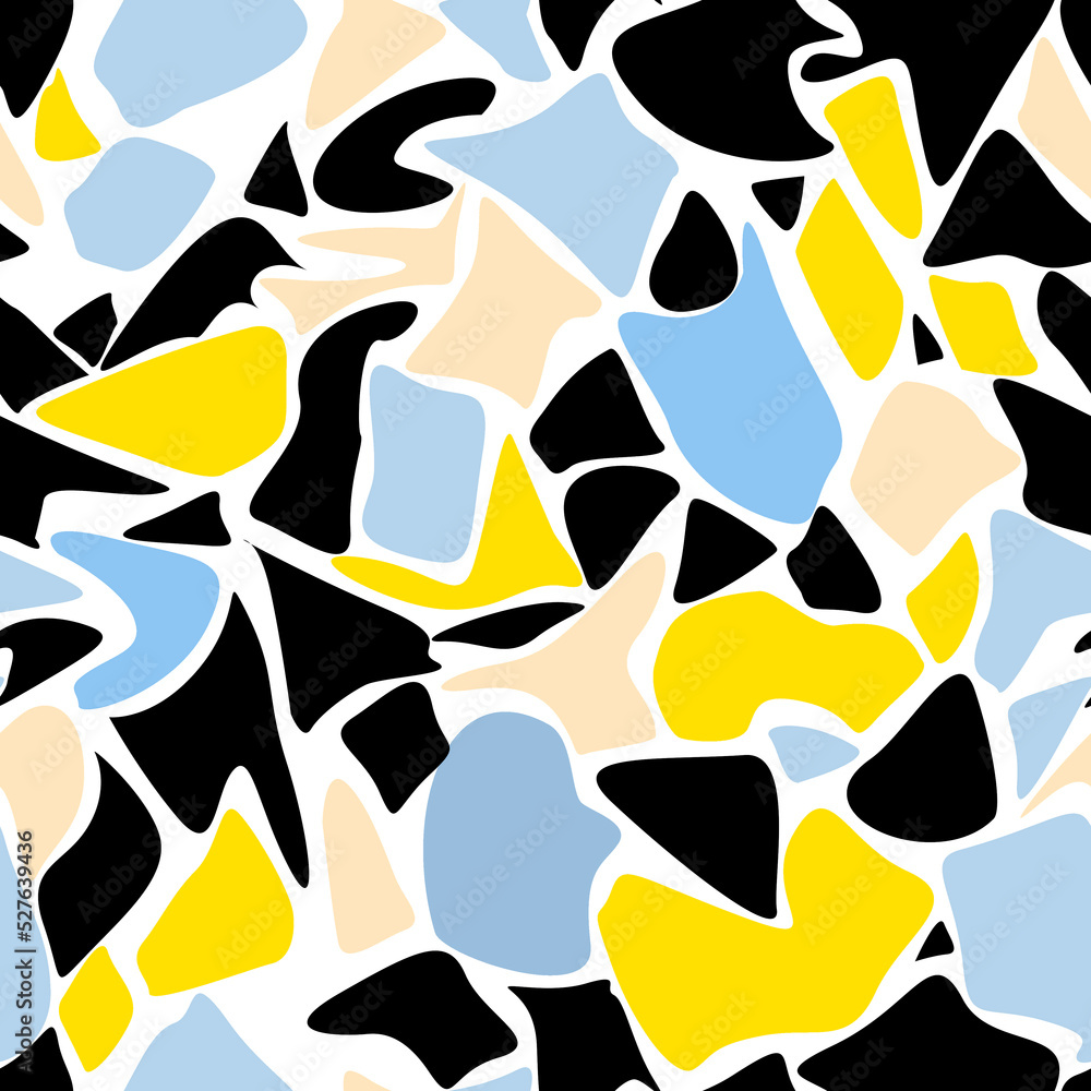 Abstract seamless pattern of spots in blue and black yellow tones Abstract seamless pattern of spots in blue and black yellow tones