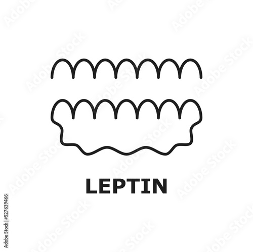 Leptin formula isolated peptide hormone chemical structure thin line icon. Vector symbol for biology, chemistry, naturopathy, medicine. Adipose cells and enterocytes, helps to regulate energy balance photo