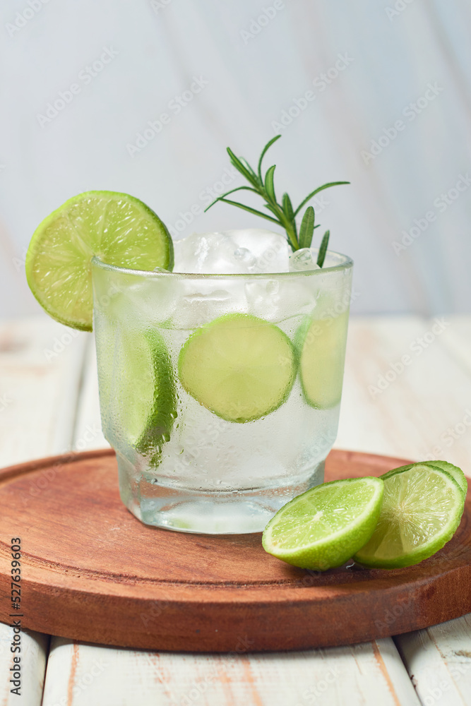 Fototapeta premium Fresh summer cocktail caipirinha or caipiroska with ingredients.