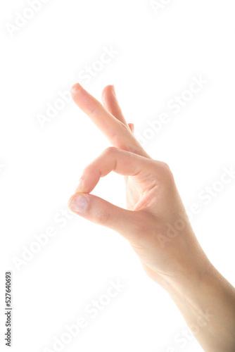 Female Hand is Making OK or Perfect Sign on White
