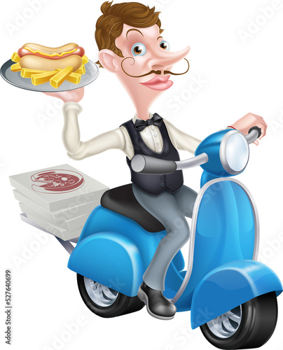 Cartoon Waiter on Scooter M...