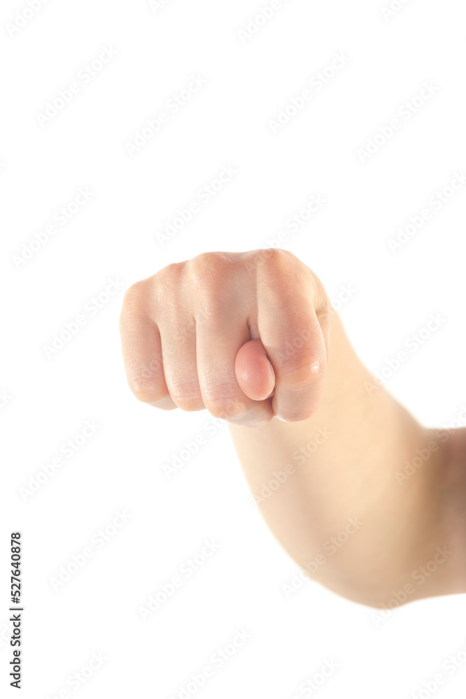 Female Hand is Showing a Thumb on Isolated White Background Female Hand is Showing a Thumb on Isolated White Background