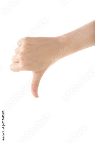 Female Hand is Making Thumbs Down Sign on Isolated Background