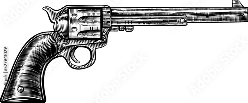 Fotografia Pistol Gun Vintage Retro Woodcut Style
