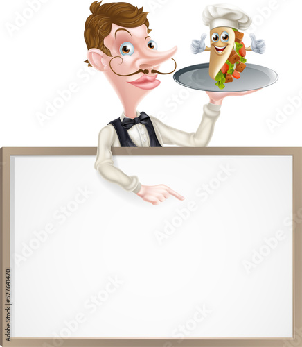 Cartoon Kebab Waiter Signboard