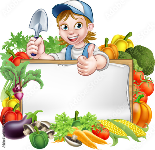 Woman Gardener Vegetables Sign