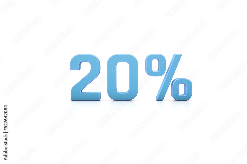 20 Twenty percent written 3D text in white background 20 Twenty percent written 3D text in white background