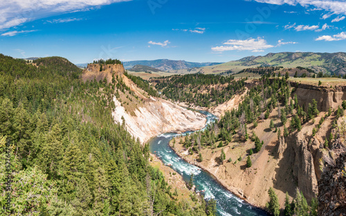 Calcite Springs Overlook in Yellowstone National Park, Beautiful Natural Scenery with a Wild River