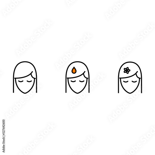 Hair dyeing icons set. Beauty procedure. Isolated flat vector illustration. Coloring treatment cut hair