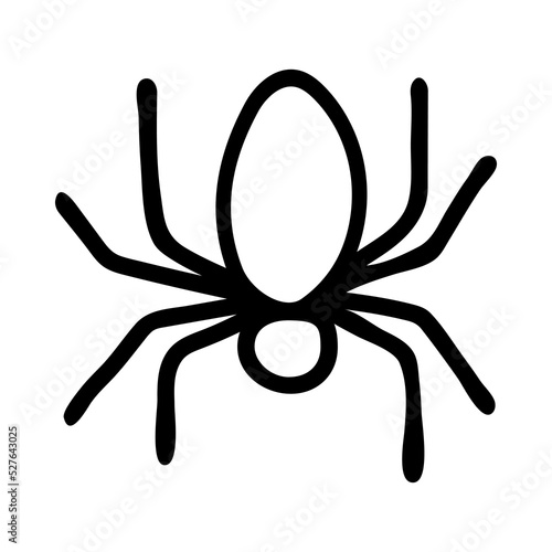 Scary doodle spider on white background. Decorative element for Halloween design. Hand-drawn vector illustration