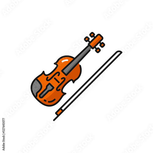 Violoncello stringed instrument of German color outline icon. Vector violin fiddle with bow, musical instrument cello, Germany orchestra sign