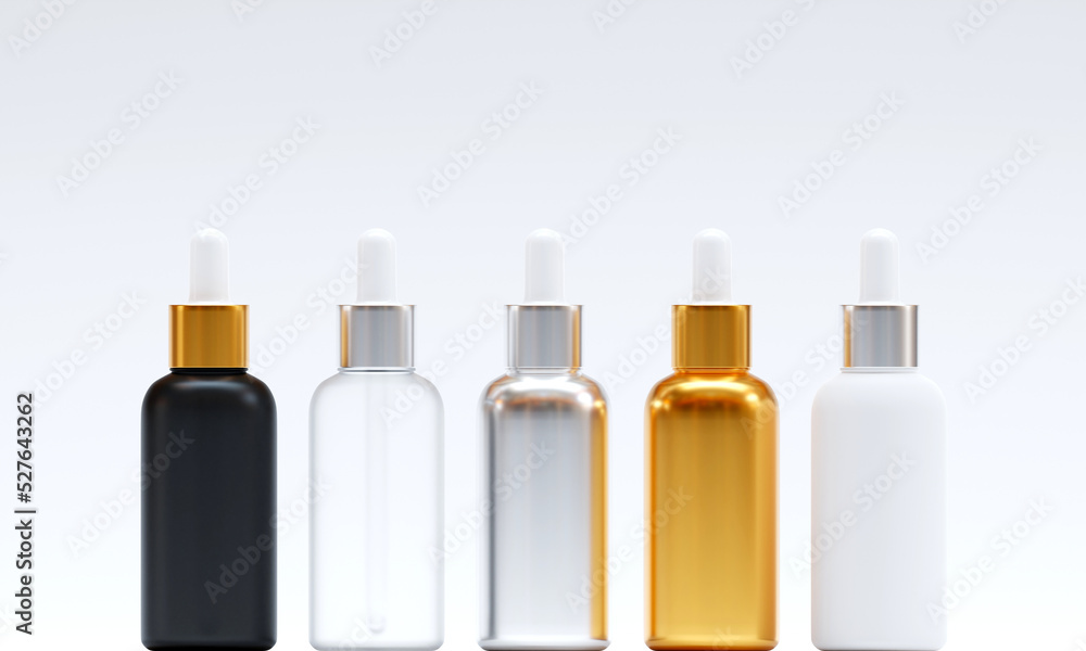 Serum glass bottles isolated on white background. 3D Rendering