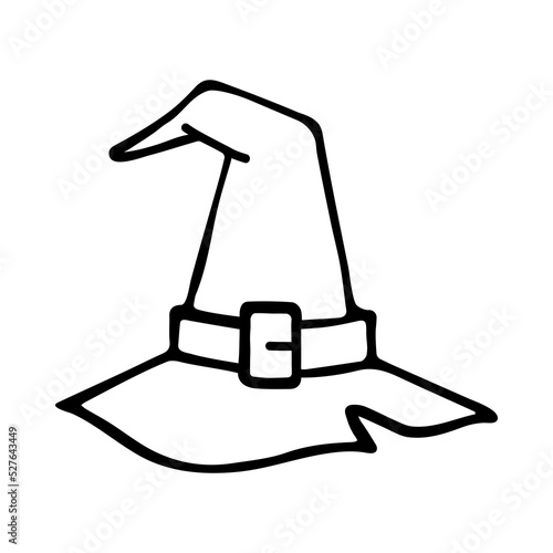 Doodle witch hat. Sketchy pointed hat. Decorative element for Halloween design. Hand-drawn vector illustration