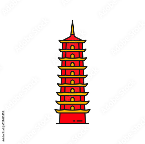 Buddhist temple The Ten Thousand Buddhas Monastery red isolated building icon. Vector China architecture tower, asian landmark in Hong Kong