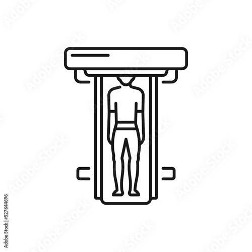 Man having magnetic resonance imaging isolated outline person doing MRI scan. Tomography machine scanning patient, computed test icon