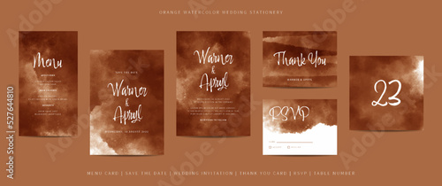 Collection of template wedding stationery with abstract watercolor