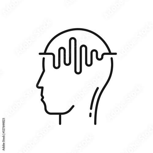 Brain computed tomography isolated outline icon. Vector medical tests machine scan person head. MRI diagnostic sign, magnetic resonance tomography