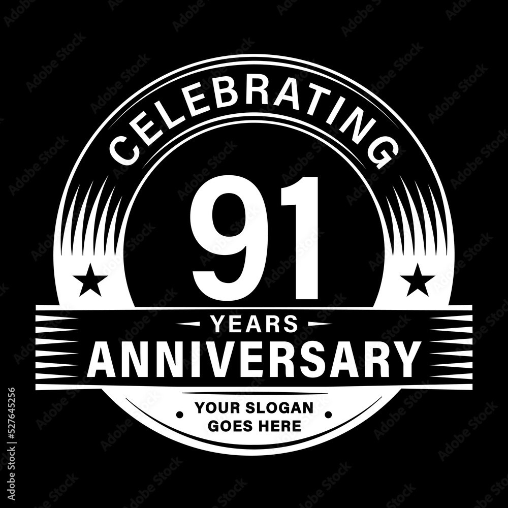 Obraz premium 91 years anniversary celebration design template. 91st logo vector illustrations. 