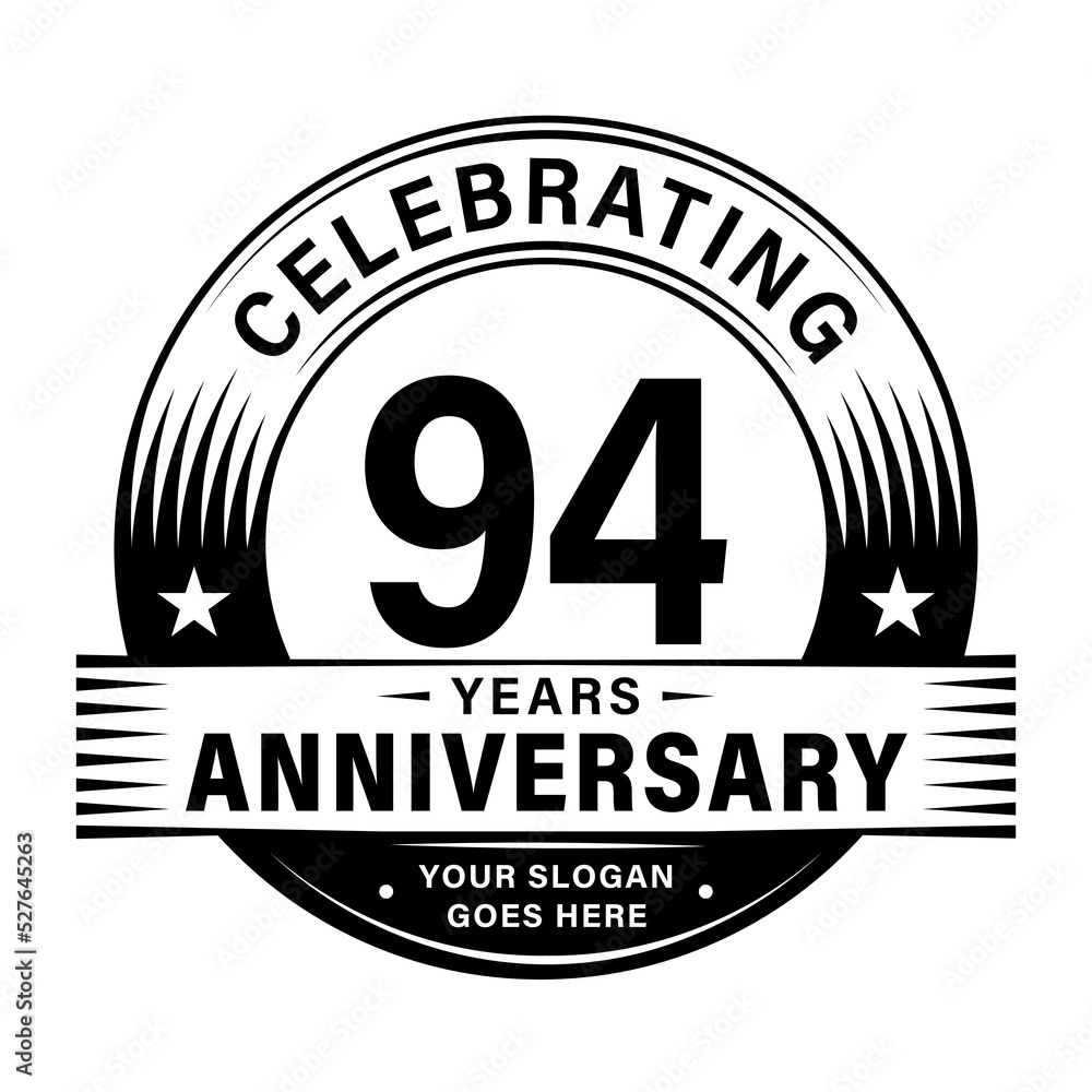 94 years anniversary celebration design template. 94th logo vector illustrations. 94 years anniversary celebration design template. 94th logo vector illustrations.