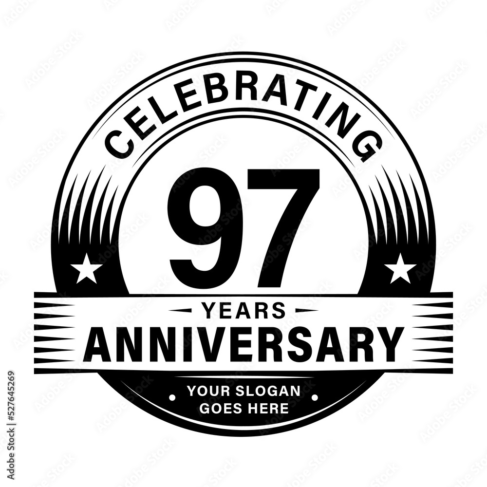 97 years anniversary celebration design template. 97th logo vector illustrations. 97 years anniversary celebration design template. 97th logo vector illustrations.