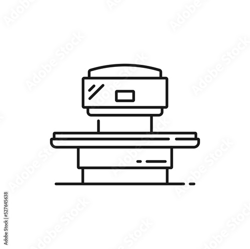 Xray machine generator isolated outline icon. Vector computed tomography, medical tests machine. MRI diagnostic sign, magnetic resonance tomography