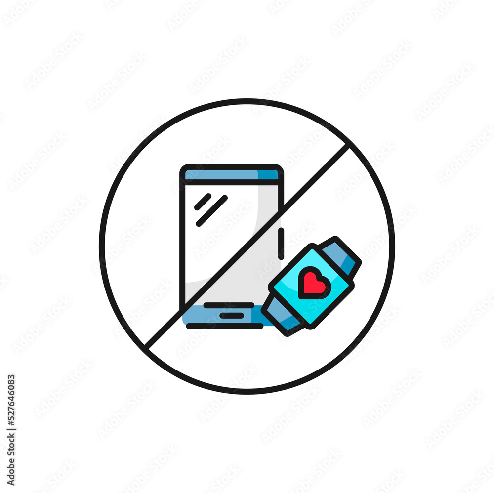 MRI icon, no electronic device for radiology scan or CT medical diagnostics, vector sign. MRI or magnetic resonance imaging and tomography machine symbol of no use of mobile phone or watches MRI icon, no electronic device for radiology scan or CT medical diagnostics, vector sign. MRI or magnetic resonance imaging and tomography machine symbol of no use of mobile phone or watches
