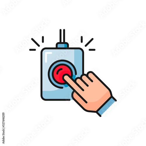 MRI scan diagnostics color icon, emergency stop button vector pictogram. MRI CT radiology scanner or magnetic resonance imaging and tomography machine line icon of urgent stop or turn off
