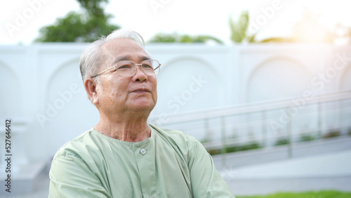 Happy - cheerful Asian elder adult age between 70-80 years old relaxing at the park. © DG PhotoStock