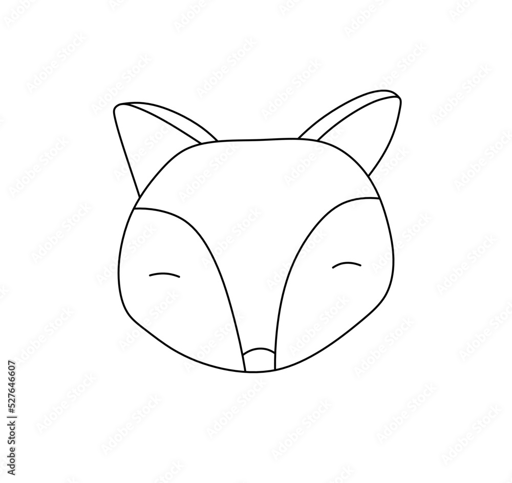 Vector isolated cute cartoon fox head muzzle face with closed eyes ...