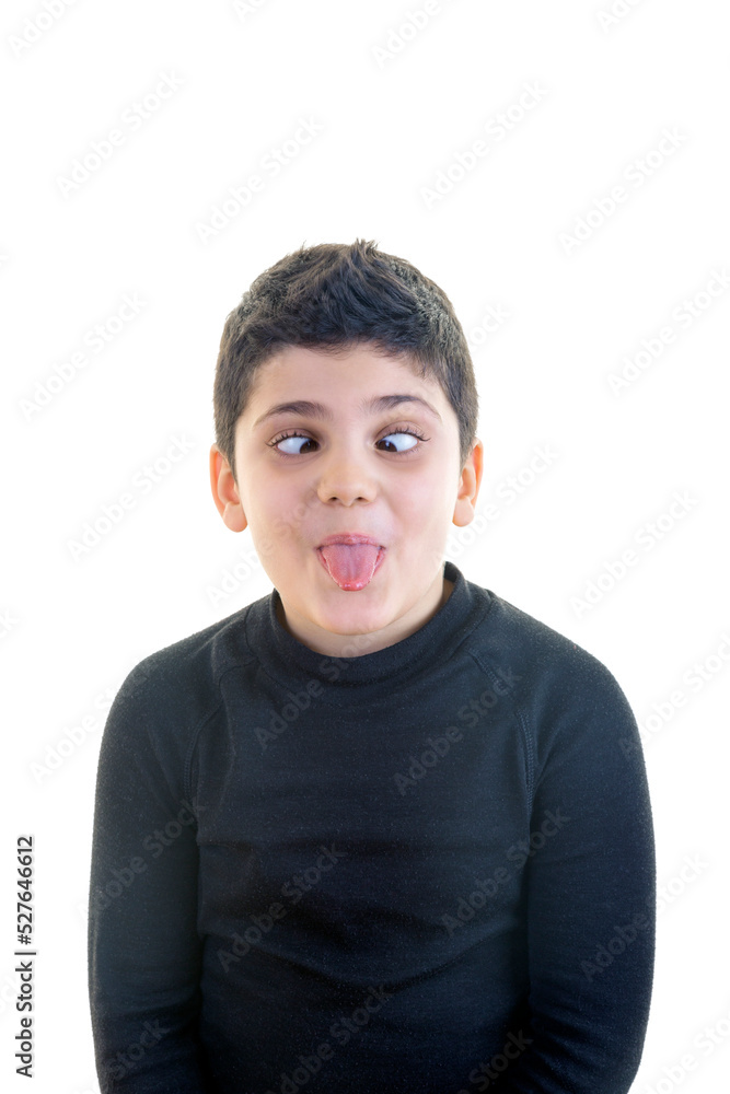 Little Funny Boy is Making a Funny Face on White Little Funny Boy is Making a Funny Face on White