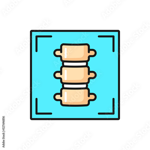 MRI diagnostics, CT radiology and spinal tomography scan, vector color icon. MRT or MRI magnetic resonance imaging of spine joints and tissue tumor for health diagnostics and medical examination