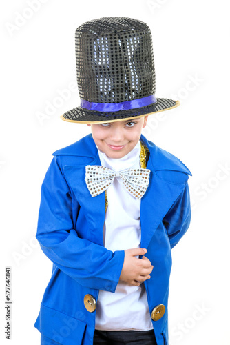 Cute Happy Boy in Mad Hatter Costume is Bowing