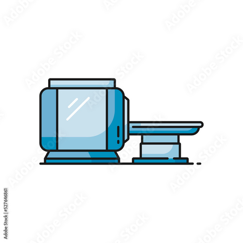 MRI diagnostic scan, radiology and tomography CT scanner, vector color icon. MRT or MRI magnetic resonance imaging machine for body health diagnostics and medical examination