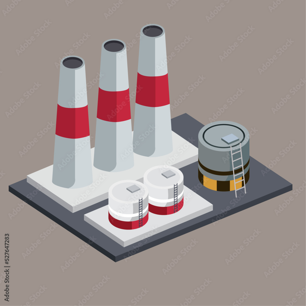 isometric industrial chimney and tanks isometric industrial chimney and tanks